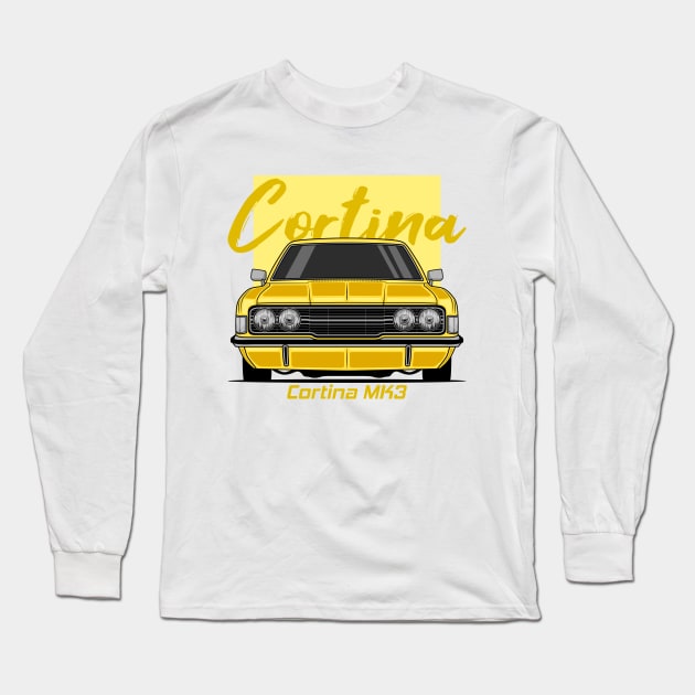 Front Yellow Cortina MK3 Classic Long Sleeve T-Shirt by GoldenTuners